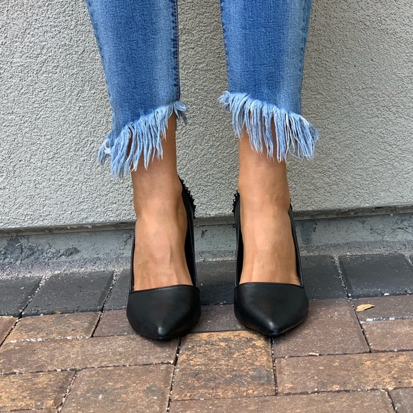 Black Leather Spike Heel Pointy Toe Stiletto Pumps - Picture 4 of 6